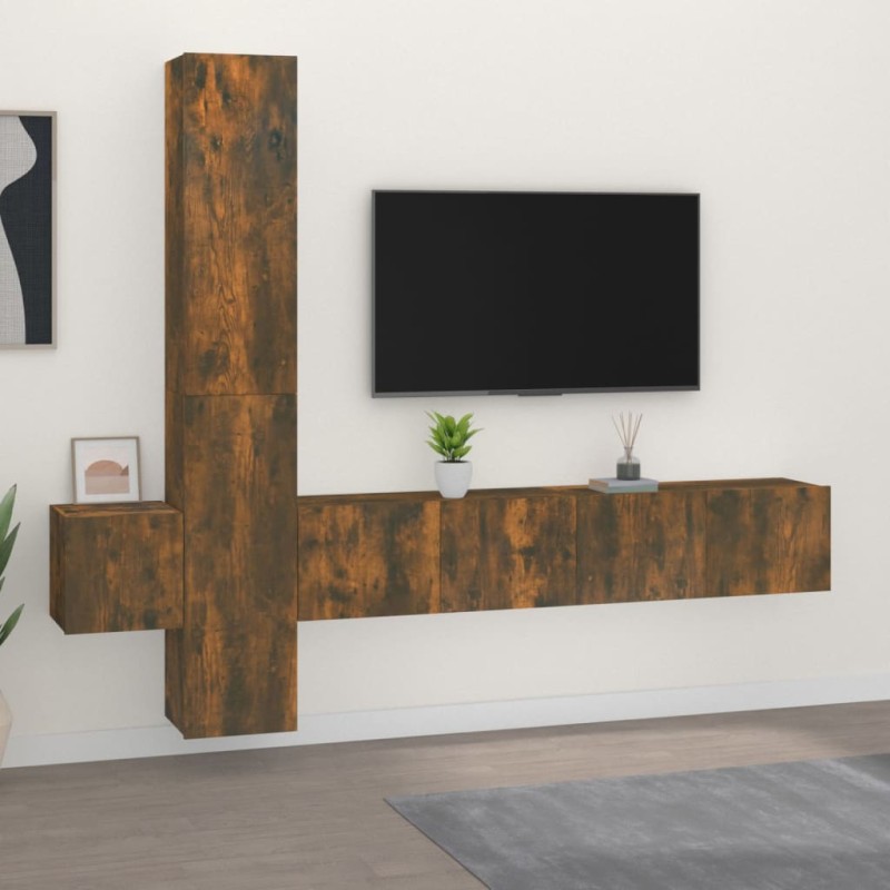 Set di Mobili Porta TV 5 pz Rovere Fumo in Legno Ingegnerizzato