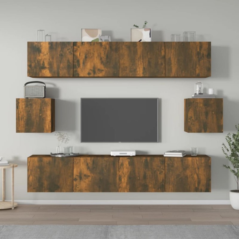   Set di Mobili Porta TV 6 pz Rovere Fumo in Legno Ingegnerizzato