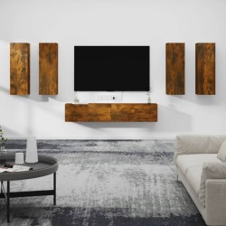 Set di Mobili Porta TV 6 pz Rovere Fumo in Legno Ingegnerizzato