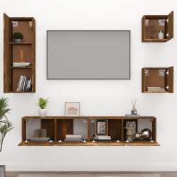   Set di Mobili Porta TV 5 pz Rovere Fumo in Legno Ingegnerizzato