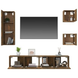   Set di Mobili Porta TV 5 pz Rovere Fumo in Legno Ingegnerizzato