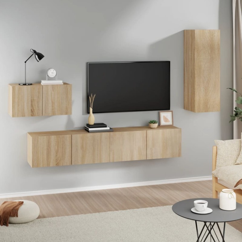   Set di Mobili Porta TV 4 pz Rovere Sonoma in Legno Ingegnerizzato