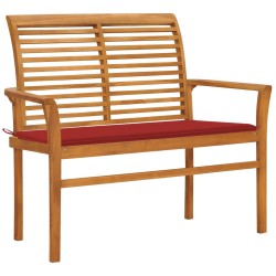 vidaXL Panca da Giardino con Cuscino Rosso 112cm Teak Massello