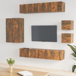 Set Mobili Porta TV 8 pz Rovere Fumo in Legno Ingegnerizzato