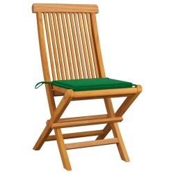 vidaXL Sedie da Giardino con Cuscini Verdi 4 pz Massello di Teak