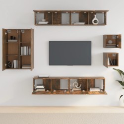 Set Mobili Porta TV 8 pz Rovere Fumo in Legno Ingegnerizzato