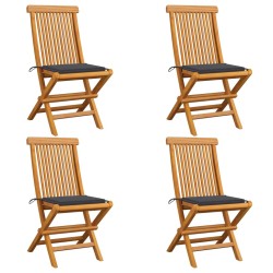 vidaXL Sedie da Giardino con Cuscini Antracite 4 pz Massello di Teak