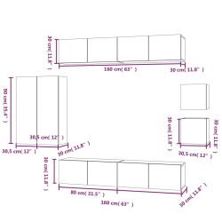 Set Mobili Porta TV 8 pz Rovere Fumo in Legno Ingegnerizzato