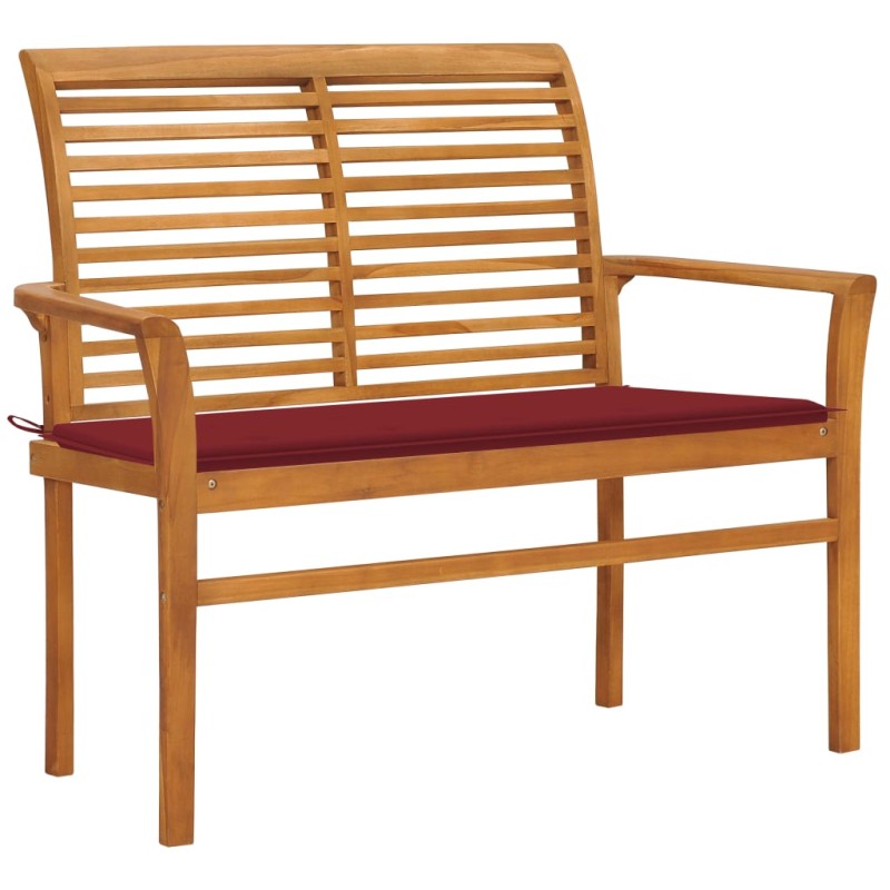 vidaXL Panca da Giardino con Cuscino Rosso Vino 112 cm Legno di Teak