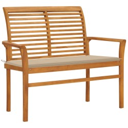 vidaXL Panca da Giardino con Cuscino Beige 112 cm in Legno di Teak