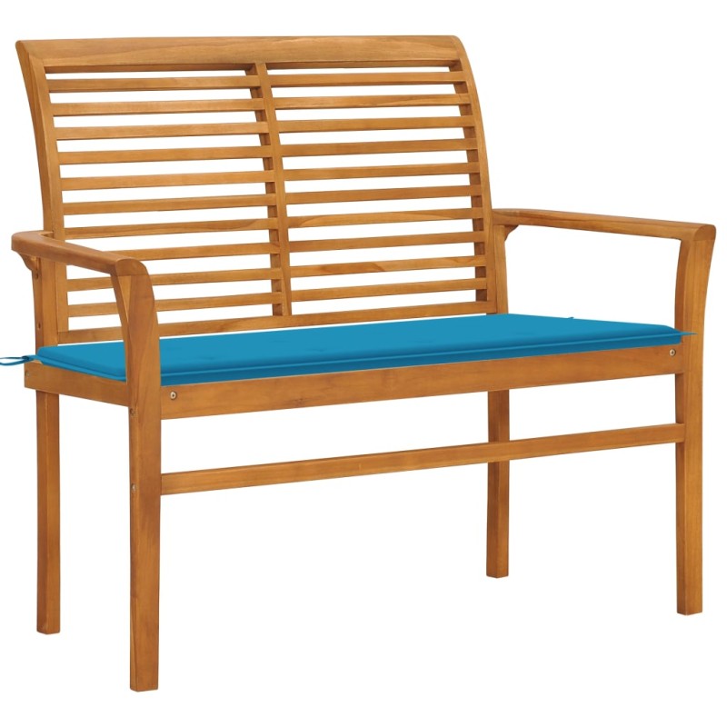 vidaXL Panca da Giardino con Cuscino Blu 112 cm in Legno di Teak