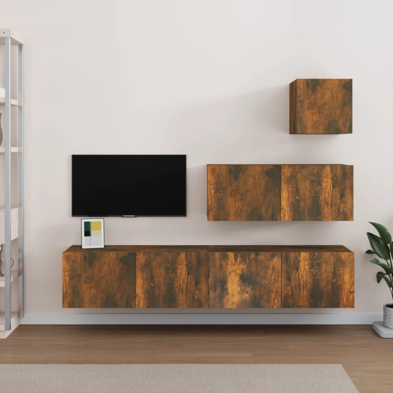   Set di Mobili Porta TV 4 pz Rovere Fumo in Legno Ingegnerizzato