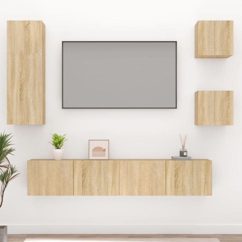   Set di Mobili Porta TV 5 pz Rovere Sonoma in Legno Ingegnerizzato