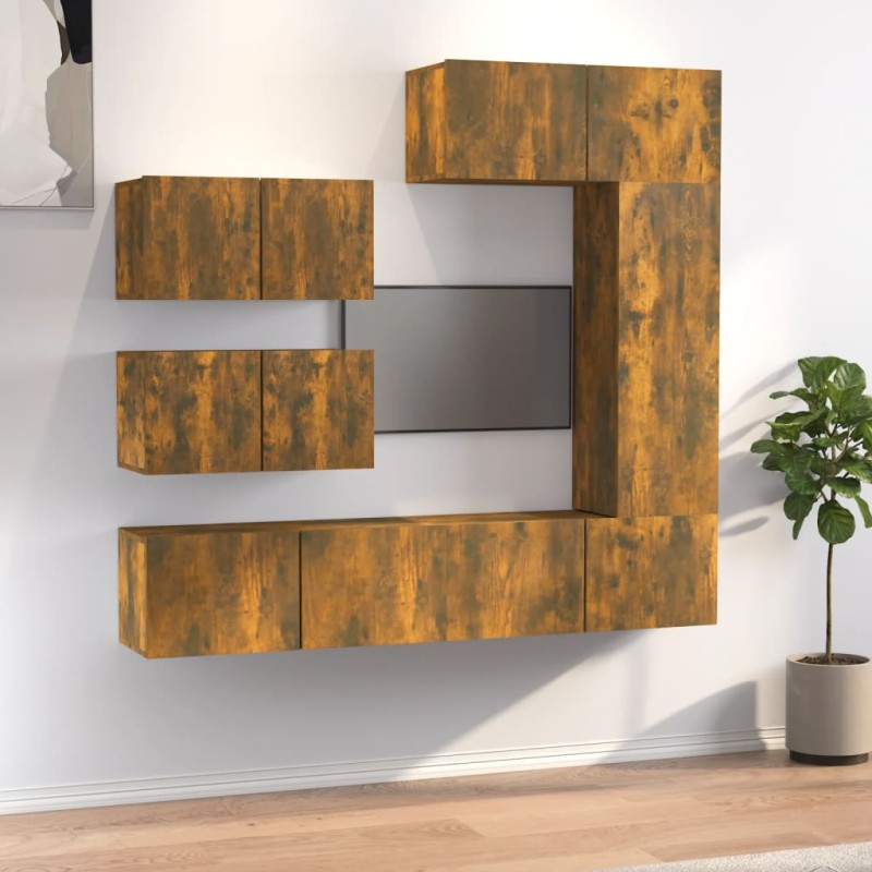 Set di Mobili Porta TV 6 pz Rovere Fumo in Legno Ingegnerizzato