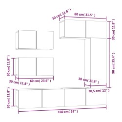 Set di Mobili Porta TV 6 pz Rovere Fumo in Legno Ingegnerizzato