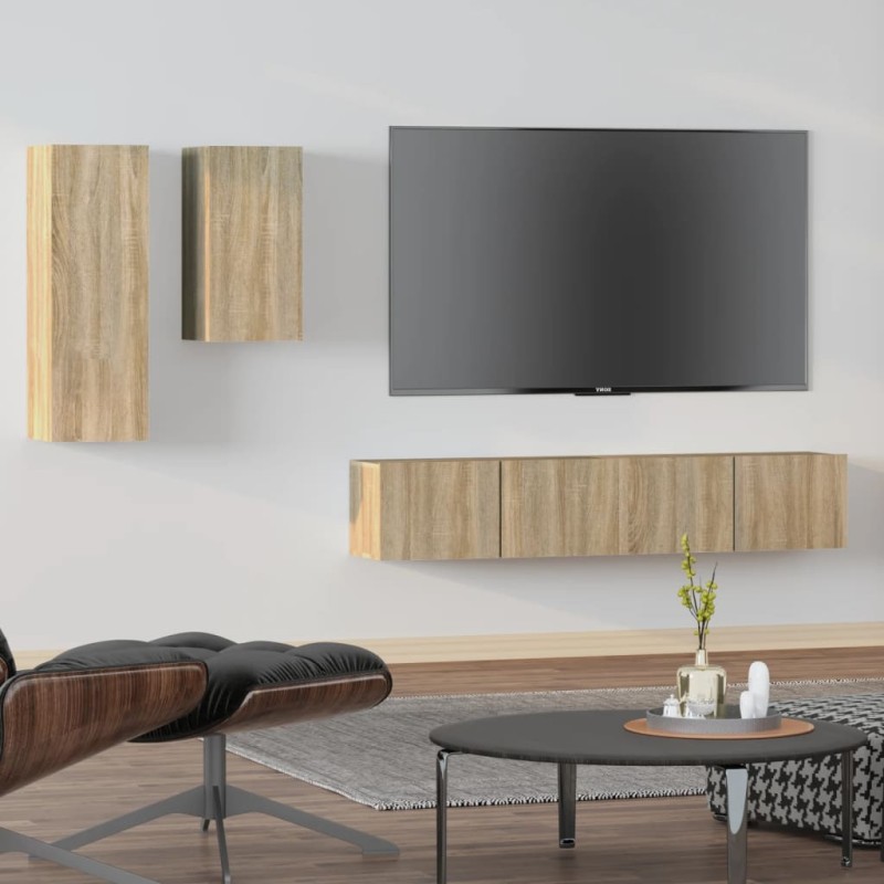   Set di Mobili Porta TV 4 pz Rovere Sonoma in Legno Ingegnerizzato