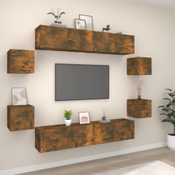   Set Mobili Porta TV 8pz Rovere Fumo in Legno Ingegnerizzato