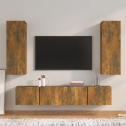 Set di Mobili Porta TV 4 pz Rovere Fumo in Legno Ingegnerizzato