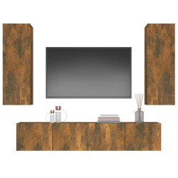 Set di Mobili Porta TV 4 pz Rovere Fumo in Legno Ingegnerizzato