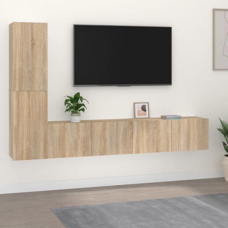   Set di Mobili Porta TV 4 pz Rovere Sonoma in Legno Ingegnerizzato