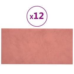 Pannelli Murali 12 pz Rosa 30x15 cm in Velluto 0,54 m²