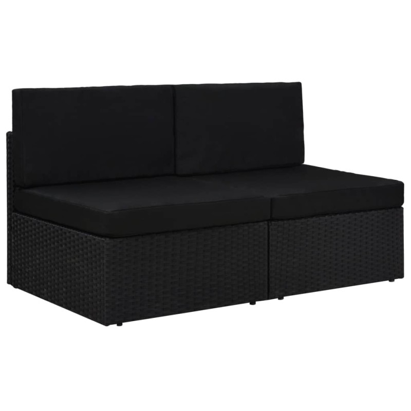   Divano Modulare a 2 Posti in Polyrattan Nero