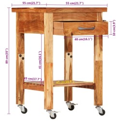 vidaXL Carrello da Cucina 55x55x89 cm in Legno Massello di Acacia