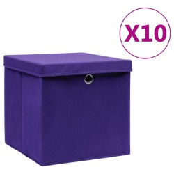 vidaXL Contenitori con Coperchi 10 pz 28x28x28 cm Viola