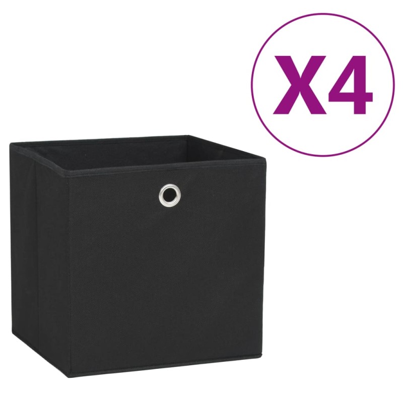 vidaXL Contenitori 4 pz in Tessuto non Tessuto 28x28x28 cm Nero