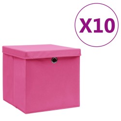 vidaXL Contenitori con Coperchi 10 pz 28x28x28 cm Rosa