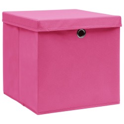 vidaXL Contenitori con Coperchi 10 pz 28x28x28 cm Rosa