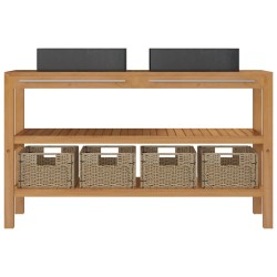 Armadietto da Bagno in Legno di Teak con Lavabi in Marmo Nero