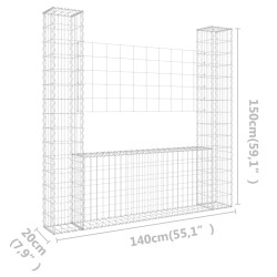   Gabbione a U con 2 Pali in Ferro 140x20x150 cm