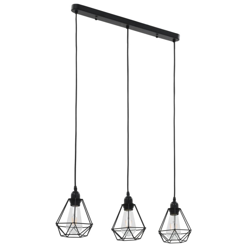   Lampadario con Design Diamante Nero 3 Lampadine E27