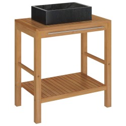 Armadietto da Bagno in Legno di Teak con Lavabo in Marmo Nero