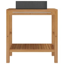 Armadietto da Bagno in Legno di Teak con Lavabo in Marmo Nero