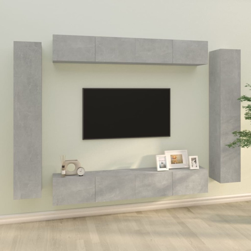   Set Mobili Porta TV 8pz Grigio Cemento in Legno Ingegnerizzato