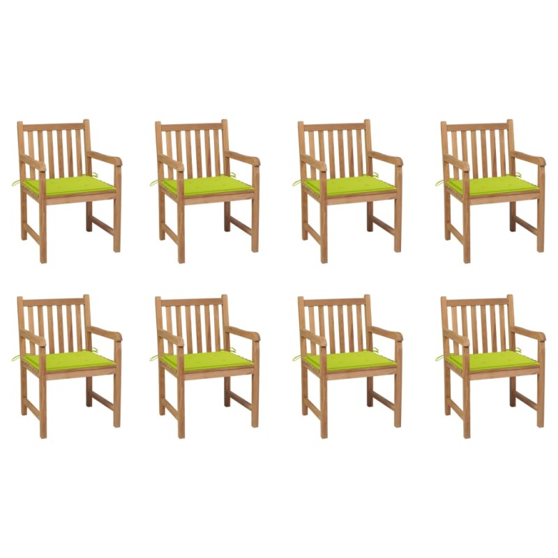 vidaXL Sedie Giardino 8 pz con Cuscini Verde Brillante Massello Teak