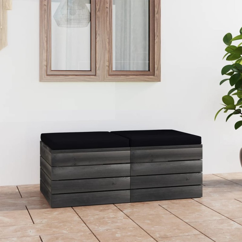   Pouf da Giardino su Pallet 2 pz con Cuscini in Massello di Pino