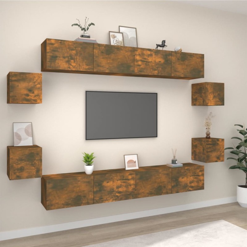   Set Mobili Porta TV 8pz Rovere Fumo in Legno Ingegnerizzato