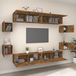   Set Mobili Porta TV 8pz Rovere Fumo in Legno Ingegnerizzato