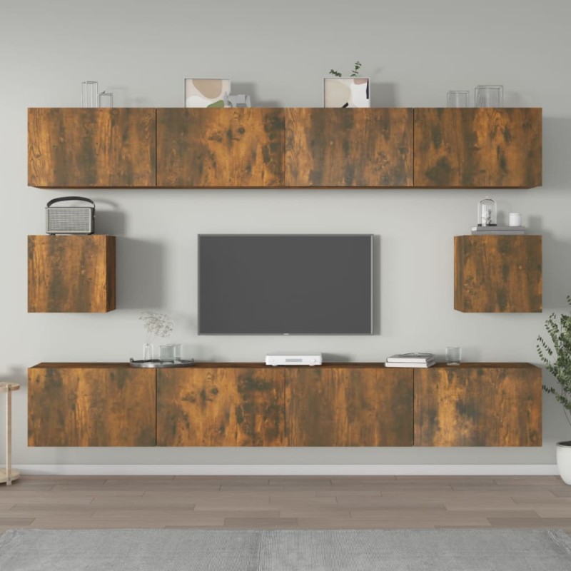   Set di Mobili Porta TV 6 pz Rovere Fumo in Legno Ingegnerizzato