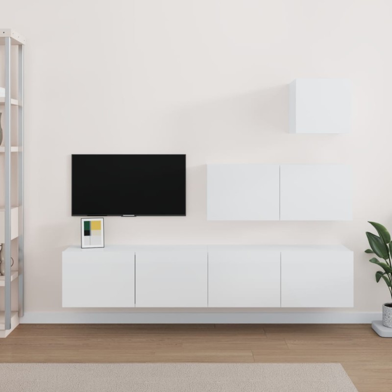   Set di Mobili Porta TV 4 pz Bianco Lucido in Legno Ingegnerizzato