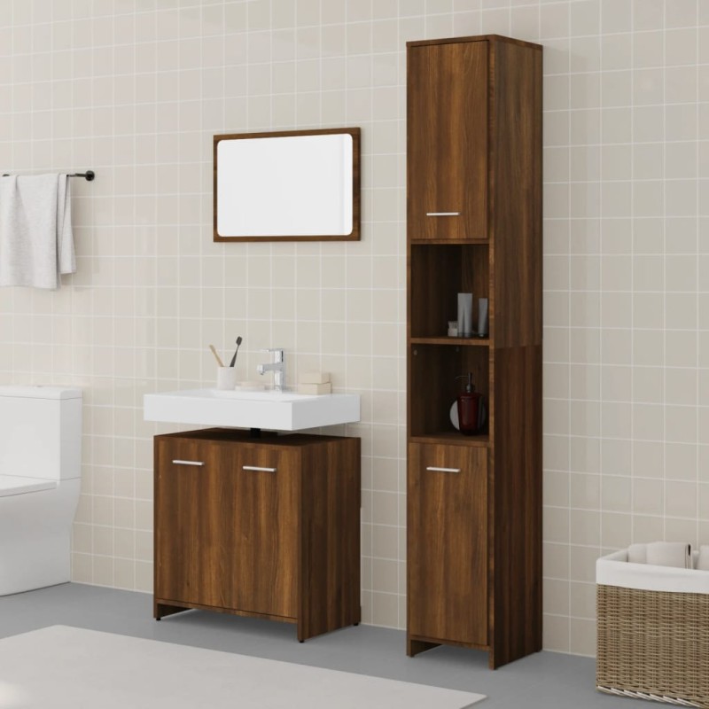 Set Mobili da Bagno 3 pz Rovere Marrone in Legno Ingegnerizzato