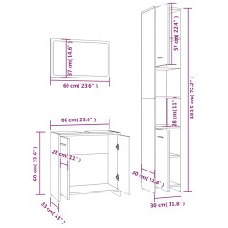 Set Mobili da Bagno 3 pz Rovere Marrone in Legno Ingegnerizzato