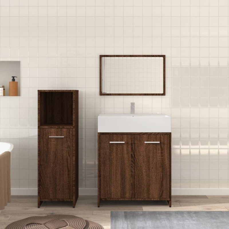 Set Mobili da Bagno 3 pz Rovere Marrone in Legno Ingegnerizzato