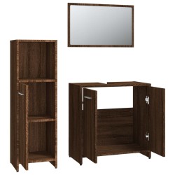 Set Mobili da Bagno 3 pz Rovere Marrone in Legno Ingegnerizzato