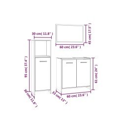 Set Mobili da Bagno 3 pz Rovere Marrone in Legno Ingegnerizzato