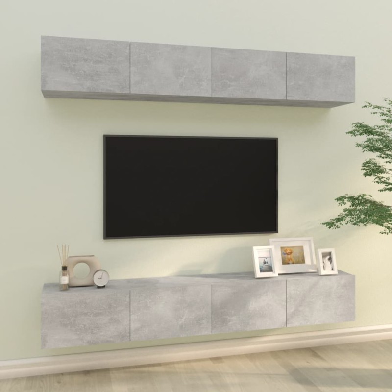   Mobili Porta TV a Parete 4 pz Grigio Cemento 100x30x30 cm