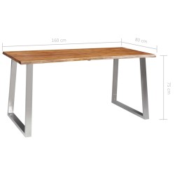   Tavolo da Pranzo 160x80x75cm Massello d'Acacia e Acciaio Inox